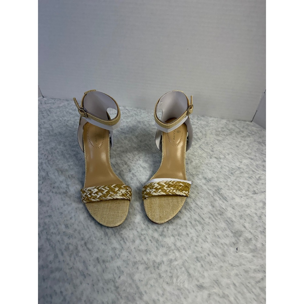 Bandolino Armory2 Block Heel Sandals Light‎ Natural Woven Raffia Gold 5.5M NEW